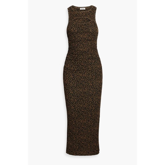 ❌SOLD❌ Nanushka $364 Black Brown Rilo Cutout Ocelot Ruched Midi Dress Size Smal - Picture 3 of 8